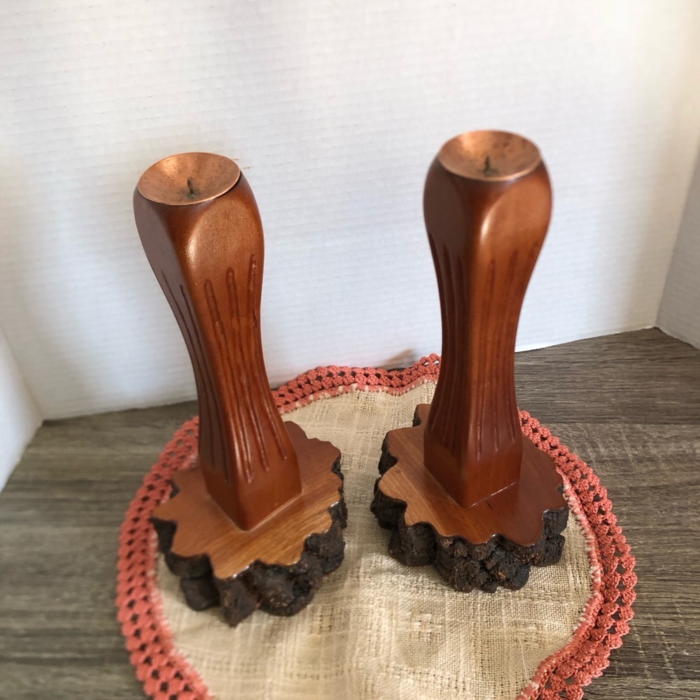 Handmade MCM Solid Wood Candlestick Pair